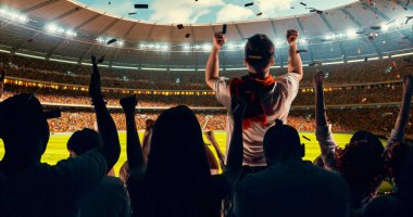 Grup hayranları tezahürat tarihinde stadyum spor şampiyonluk dikkat et. Onların takım kazandı ve herkes bu olayı kutluyoruz. İnsanlar rahat bir beze giyindin.