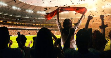 Hayranları onların favori spor takımında profesyonel stadyum standları başarısını kutluyor. Stadyum 3d yapılır.