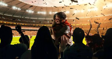 Hayranları onların favori spor takımında profesyonel stadyum standları başarısını kutluyor. Stadyum 3d yapılır.