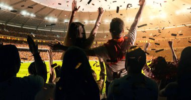 Hayranları onların favori spor takımında profesyonel stadyum standları başarısını kutluyor. Stadyum 3d yapılır.