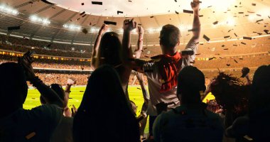 Hayranları onların favori spor takımında profesyonel stadyum standları başarısını kutluyor. Stadyum 3d yapılır.