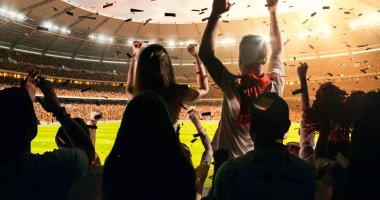 Hayranları onların favori spor takımında profesyonel stadyum standları başarısını kutluyor. Stadyum 3d yapılır.