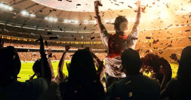 Hayranları onların favori spor takımında profesyonel stadyum standları başarısını kutluyor. Stadyum 3d yapılır.