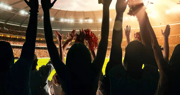 Eine Gruppe Jubelnder Fans Schaut Sich Eine Sportmeisterschaft Stadion Ihre — Stockfoto