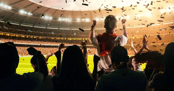 Fans Celebrating Success Favorite Sports Team Stands Professional Stadium Stadium — Stock Photo, Image