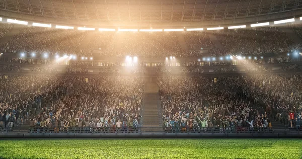 A goal on the professional soccer stadium. Stadium and crowd are made in 3d.