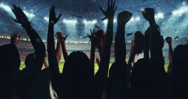 Hayranları kar yağıyor iken onların favori spor takımında profesyonel stadyum standları başarısını kutluyor. Stadyum 3d yapılır.