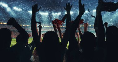 Hayranları kar yağıyor iken onların favori spor takımında profesyonel stadyum standları başarısını kutluyor. Stadyum 3d yapılır.