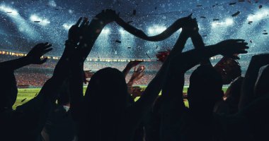 Hayranları kar yağıyor iken onların favori spor takımında profesyonel stadyum standları başarısını kutluyor. Stadyum 3d yapılır.