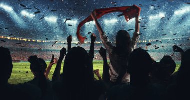 Hayranları kar yağıyor iken onların favori spor takımında profesyonel stadyum standları başarısını kutluyor. Stadyum 3d yapılır.