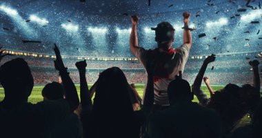Hayranları kar yağıyor iken onların favori spor takımında profesyonel stadyum standları başarısını kutluyor. Stadyum 3d yapılır.