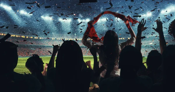 Fans Firar Framgången Med Deras Favoritlag Läktaren Professionella Arenan Medan — Stockfoto