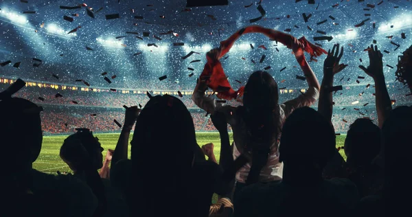 Hayranları kar yağıyor iken onların favori spor takımında profesyonel stadyum standları başarısını kutluyor. Stadyum 3d yapılır.