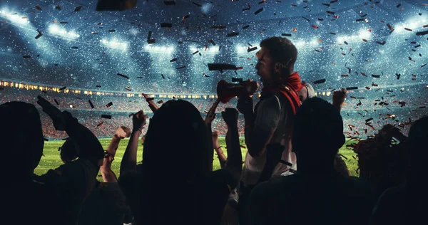 Fans Feiern Den Erfolg Ihrer Lieblingsmannschaft Auf Der Tribüne Des — Stockfoto