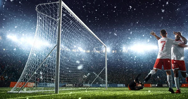 Yoğun Futbol Hedef Yağıyor Iken Profesyonel Futbol Stadı Önünde Stadyum — Stok fotoğraf