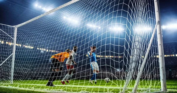 Soccer game moment  on professional stadium