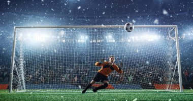 Soccer game moment  on professional stadium clipart