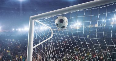 Gates ve topu ile profesyonel futbol stadyumu