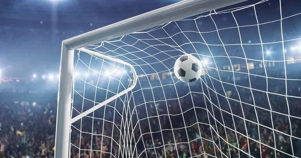 Gates ve topu ile profesyonel futbol stadyumu