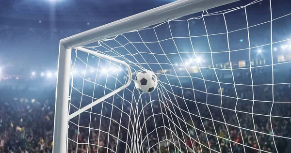 Gates ve topu ile profesyonel futbol stadyumu