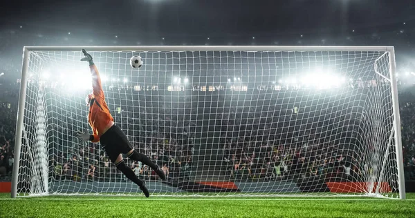 Fotbollsmålvakt Aktion Fotbollsstadion Han Slitage Varumärkesfria Sport Kläder Stadium Och — Stockfoto