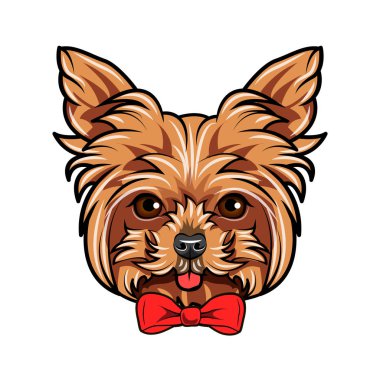 Yorkshire Terrier dog portrait. Bow accessory. Red decorative bow. Yorkshire terrier portrait. Vector. clipart