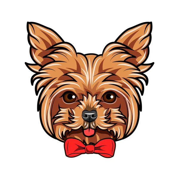 Πορτραίτο σκύλου Γιορκσάιρ Τεριέ. Αξεσουάρ δοξαριού. Κόκκινο διακοσμητικό φιόγκο. Γιορκσαιρ Τεριε πορτρέτο. Διάνυσμα. — Διανυσματικό Αρχείο
