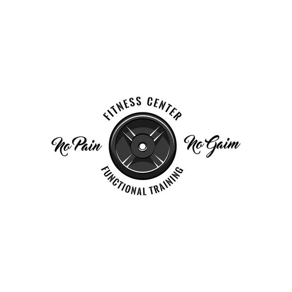 Fitness Merkezi rozeti. Disk ağırlık, halter disk. Hayır ağrı Hayır kazanç, fonksiyonel eğitim yazıtlar. Spor idolü. Vektör.