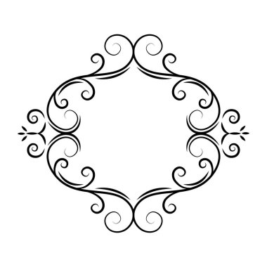 Dekoratif oval çerçeve. Telkari kaydırma sınırı. Süslü girdap deseni. Çiçek tasarım öğesi. Vintage tarzı. Düğün davetiyesi, tebrik kartı. Vektör.