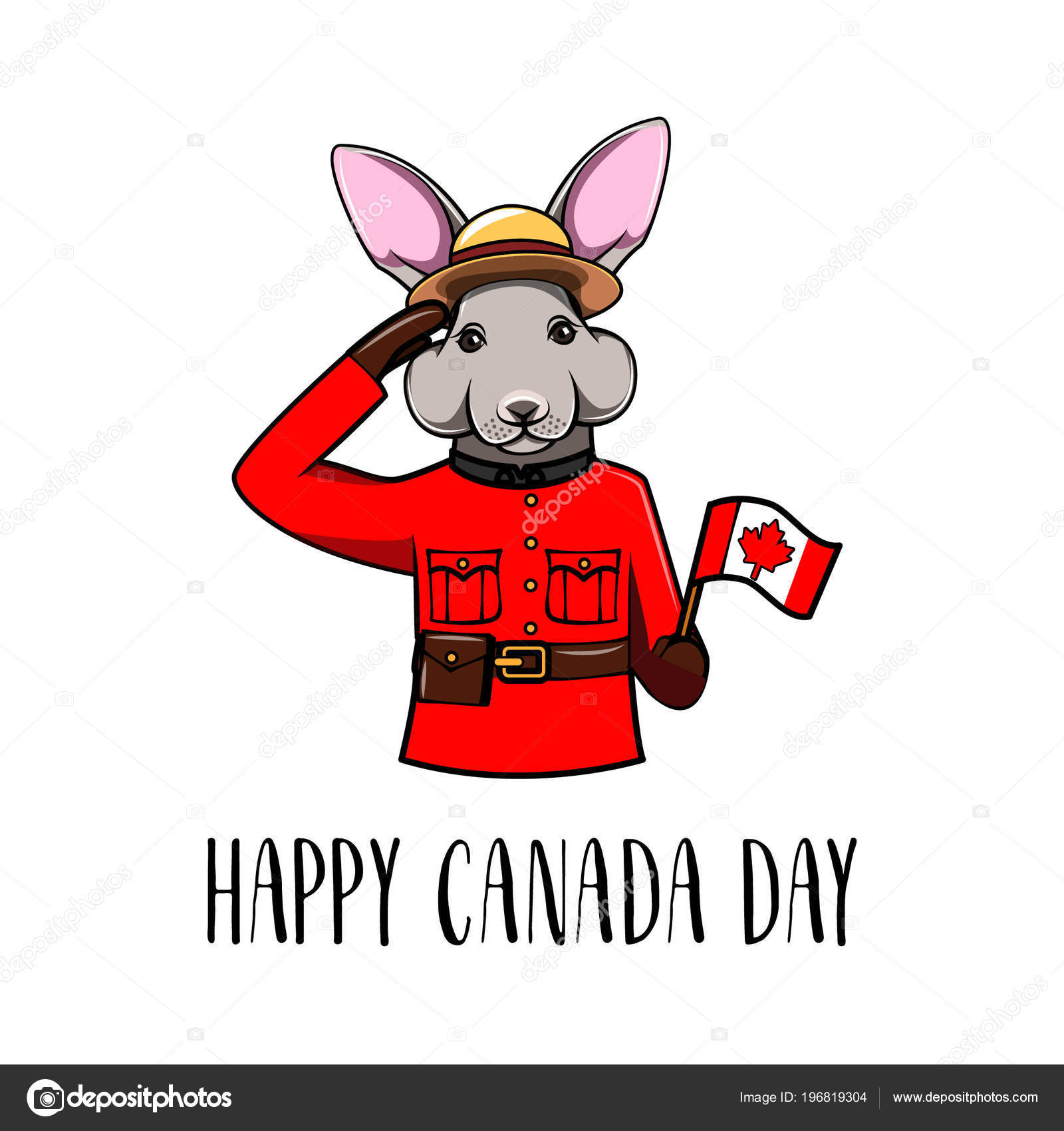 Rabbit. Happy Canada day greeting card. Canadian flag. Bunny, Hare