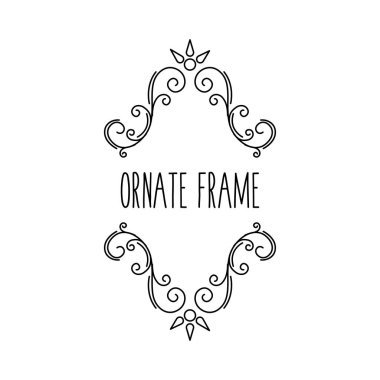 Süslü çerçeve. Kaligrafi swirls, dekor güzelleşmek. Telkari model, kaydırma tasarım öğesi. Düğün davetiyesi, tebrik kartı. Vektör.