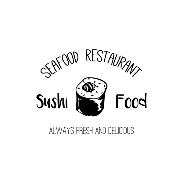 Icono de comida sushi. Etiqueta de restaurante de mariscos. Logo de la barra de sushi. Placa de menú de pescado. Vector . — Vector de stock