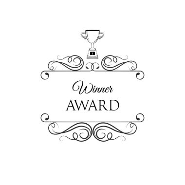 Şampiyonlar Kupası simgesi. Kazanan ödül rozeti. Dekorasyon, kıvrımlar, kaydırma telkari elemanları, süs güzelleşmek çerçeve. Triphy, kazanan Kupası, ödül. Vektör.