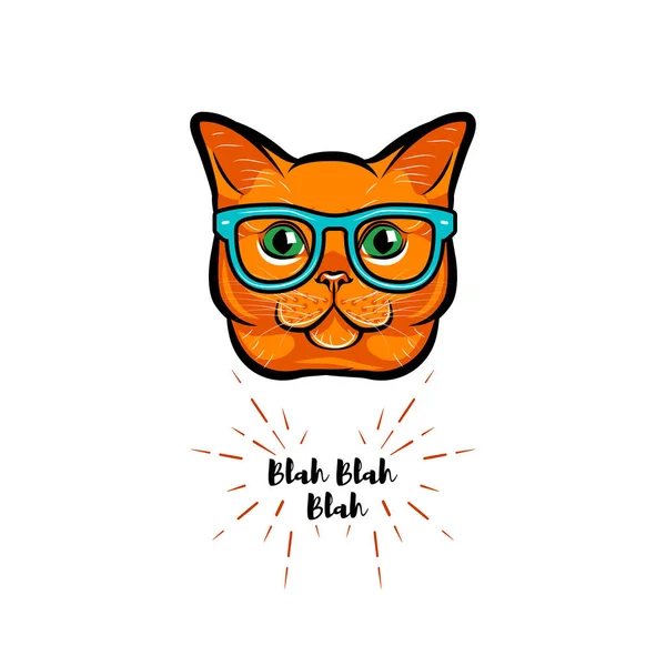 Gember kat geek. Slimme bril. Rode kat nerd. Portret van de kat. Vector. — Stockvector