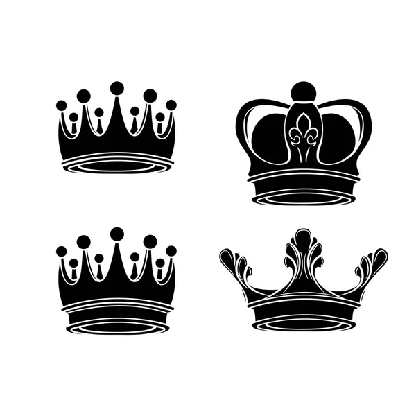 Ensemble de silhouettes de couronne. Collection de signes royaux. Roi, reine symboles. Vecteur . — Image vectorielle
