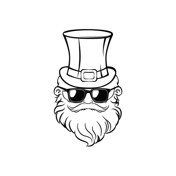 Ilustração de Leprechaun em chapéu e óculos de sol em vigas. Feliz dia do Patrick. Cartão de felicitações. Arquivo vetorial . —  Vetores de Stock