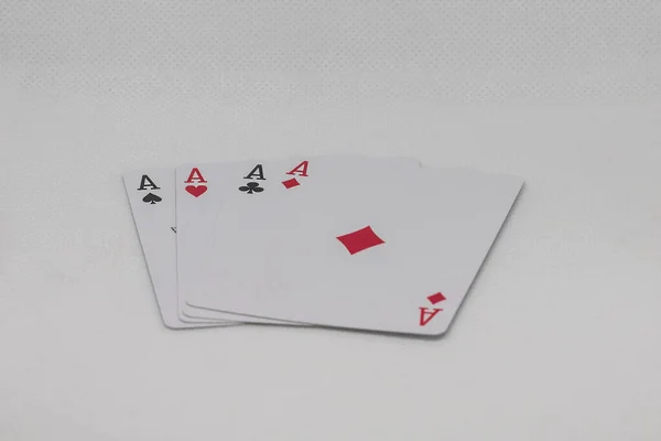 Four Aces Poker Cards Stacked Side Side — Stock Photo, Image