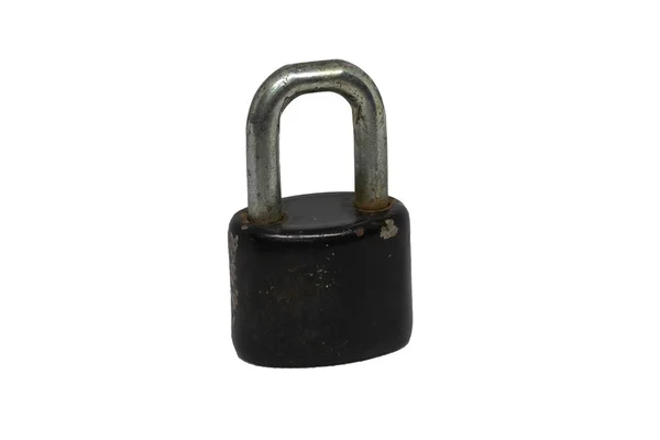 Old Black Padlock Isolated White Background — Stock Photo, Image