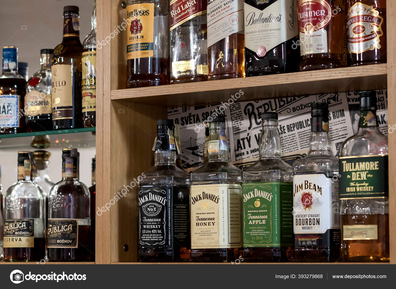 Brno Czech Republic June 2020 Wooden Shelves Which Bottles