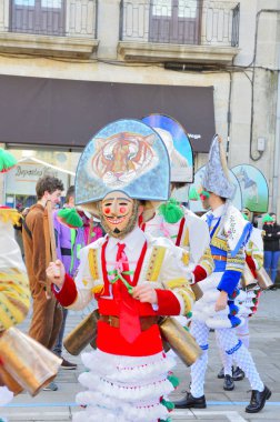 Karakol-İspanya, 4-Şubat-2018 karnaval yağmuruna Galicia İspanya biri en eski dünya