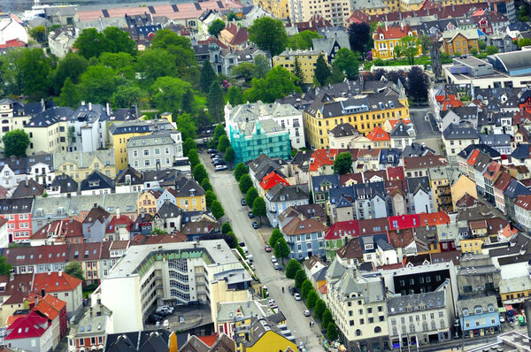 Views of the city of Bergen from the funicular lookout
