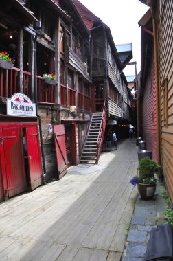 Bergen, Norveç-Haziran 6, Norveç Hansa ilçe m, adera ve renklerini bir dünya mirası alanı olarak mimarisi için göze çarpan 2017