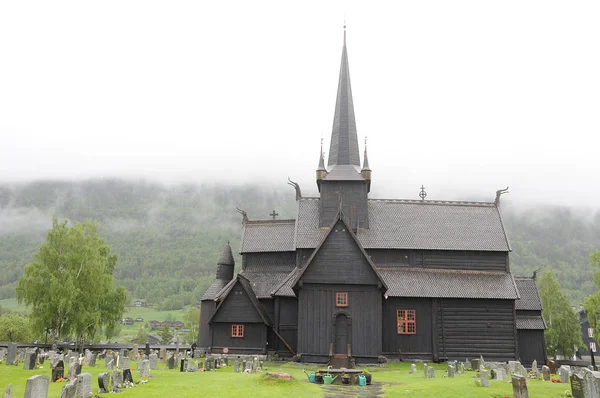 Borgoña Iglesia Madera Situada Noruega Eran Muy Comunes Norte Europa — Foto de Stock