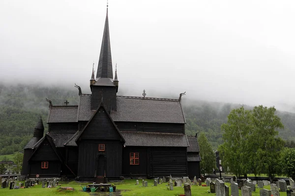 Borgoña Iglesia Madera Situada Noruega Eran Muy Comunes Norte Europa — Foto de Stock