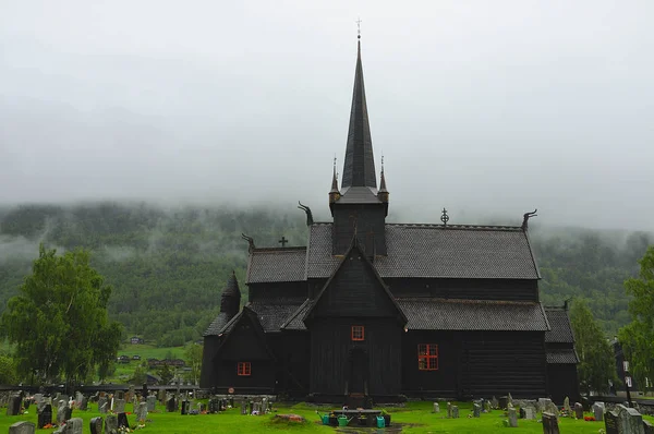 Borgoña Iglesia Madera Situada Noruega Eran Muy Comunes Norte Europa — Foto de Stock