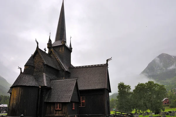 Borgoña Iglesia Madera Situada Noruega Eran Muy Comunes Norte Europa — Foto de Stock