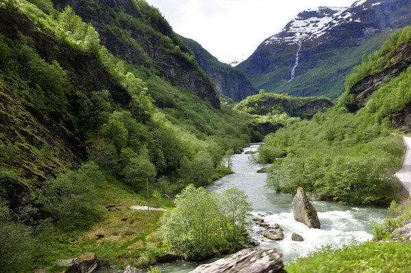 Útvonal Híres Flam Vonat Norvégiában Views — Stock Fotó