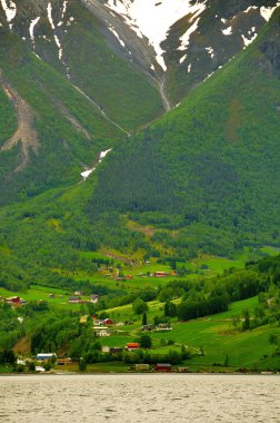 Sognefjord fjord runs through the famous town of Flam famous for its landscapes and its tourist train clipart