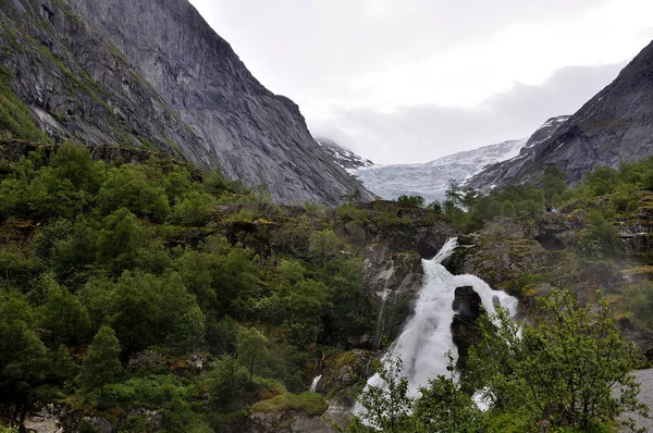 Γλώσσες Του Παγετώνα Jostedal Στο Norway — Φωτογραφία Αρχείου
