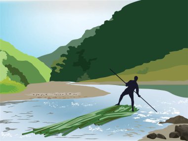 Çizim grafik vektörü üzerine Bambu Rafting Macerası